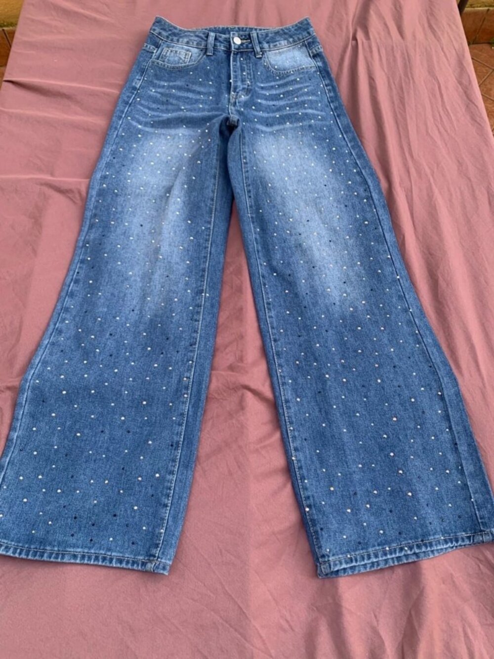 Rhinestone Wide Leg Blue Jeans Size W25